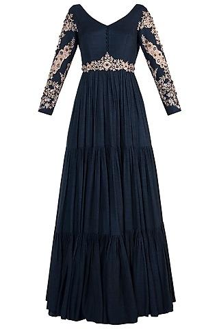 midnight blue embroidered anarkali set