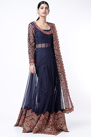 midnight blue embroidered anarkali set