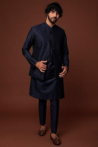 midnight blue embroidered bundi jacket