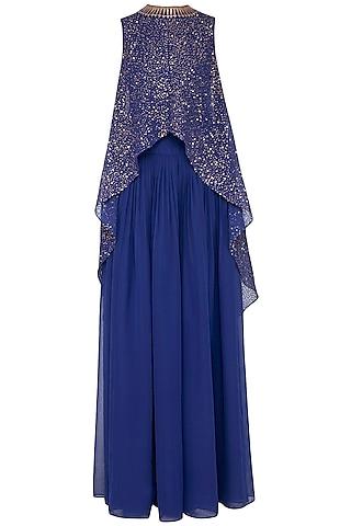 midnight blue embroidered cape with palazzo pants