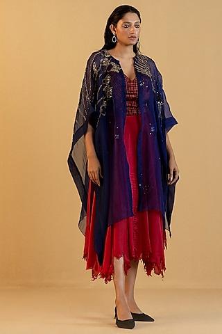 midnight blue embroidered cape