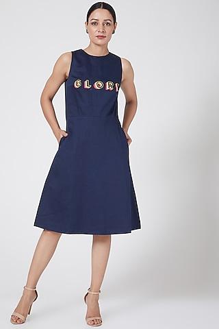 midnight blue embroidered dress