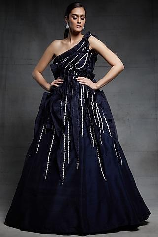 midnight blue embroidered gown