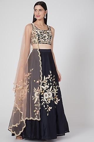 midnight blue embroidered lehenga set