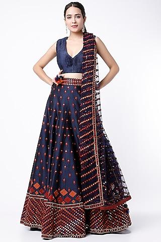 midnight blue embroidered lehenga set