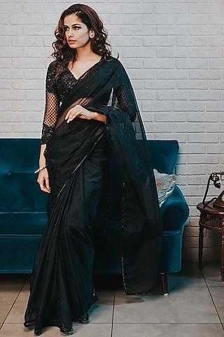 midnight blue embroidered saree set