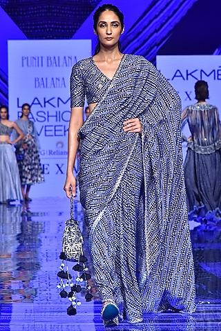 midnight blue embroidered saree with blouse