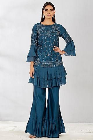 midnight blue embroidered tunic set