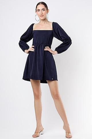 midnight blue gathered dress