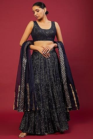 midnight blue georgette embroidered lehenga set