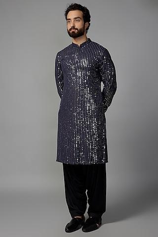 midnight blue georgette sequins embellished kurta set