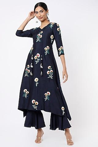 midnight blue gota embroidered tunic set