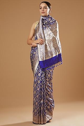 midnight blue handwoven silk saree