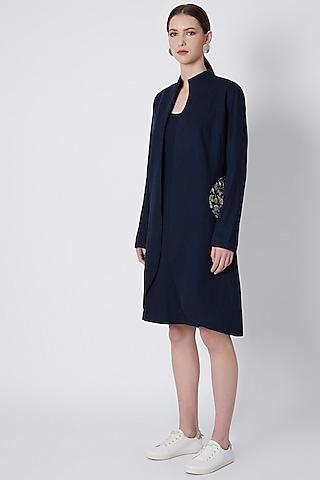 midnight blue jacket with bodycon camisole