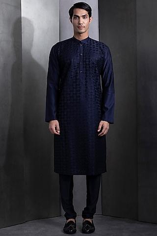 midnight blue katan embroidered kurta set