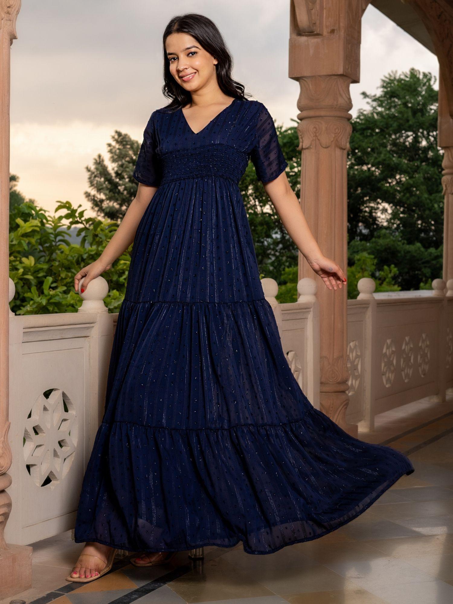 midnight blue lurex maxi dress