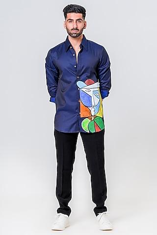 midnight blue luxe cotton hand painted shirt