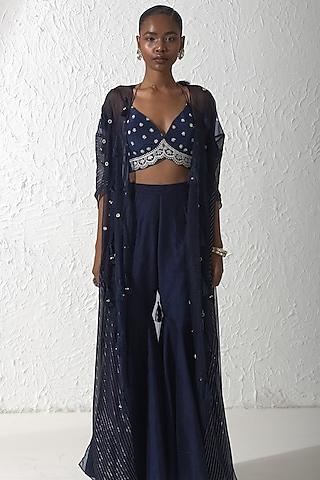 midnight blue organza cape set