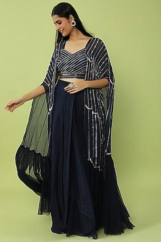 midnight blue paper silk cape set