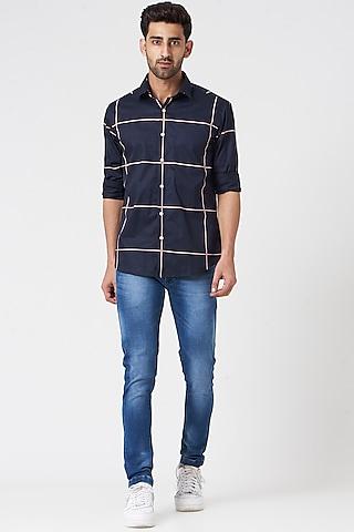 midnight blue printed cotton shirt