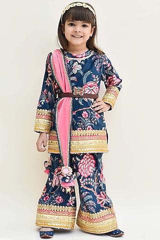 midnight blue printed sharara set for girls