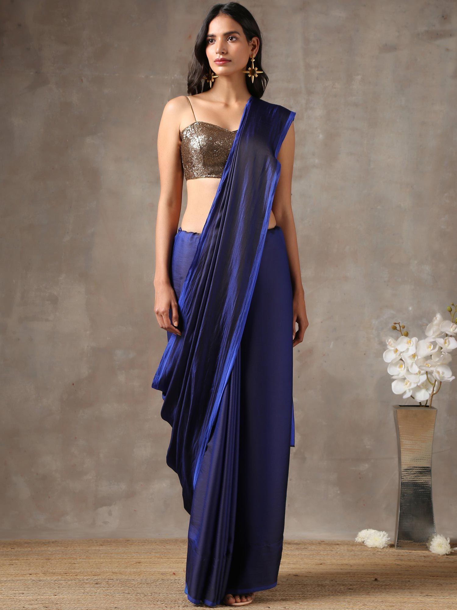 midnight blue satin saree