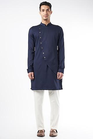 midnight blue silk asymmetrical kurta