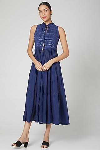 midnight blue tie-up dress