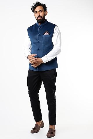 midnight blue velvet nehru jacket