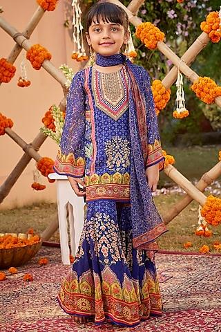 midnight blue viscose georgette gharara set for girls