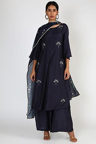 midnight blue zari embellished kurta set