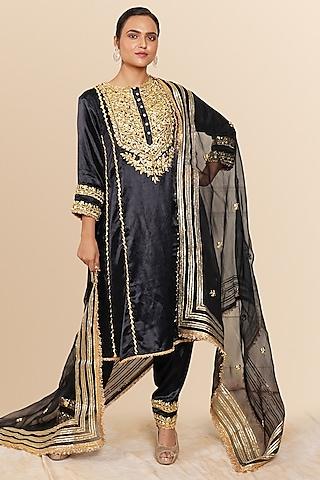 midnight mashru silk gota & sequins hand embroidered anarkali set