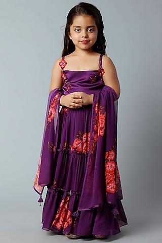 midnight purple embroidered lehenga set for girls