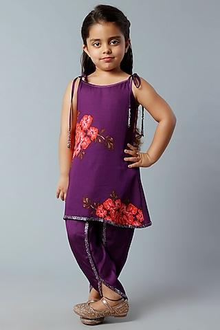 midnight purple printed dhoti set for girls