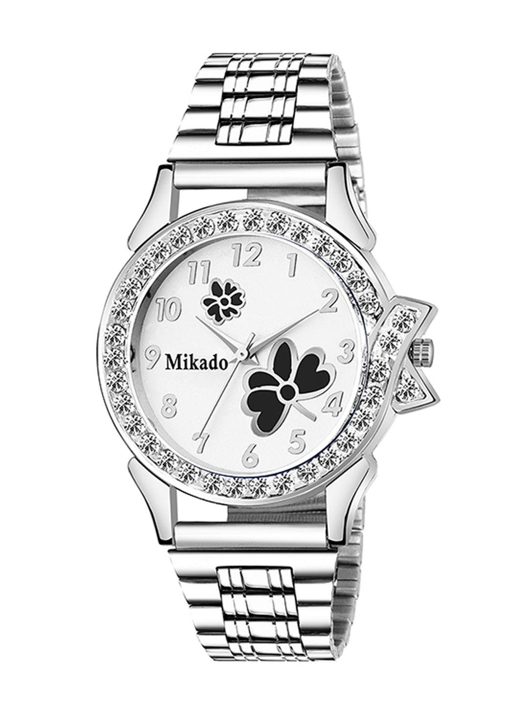 mikado women embellished dial stainless steel bracelet style straps watch