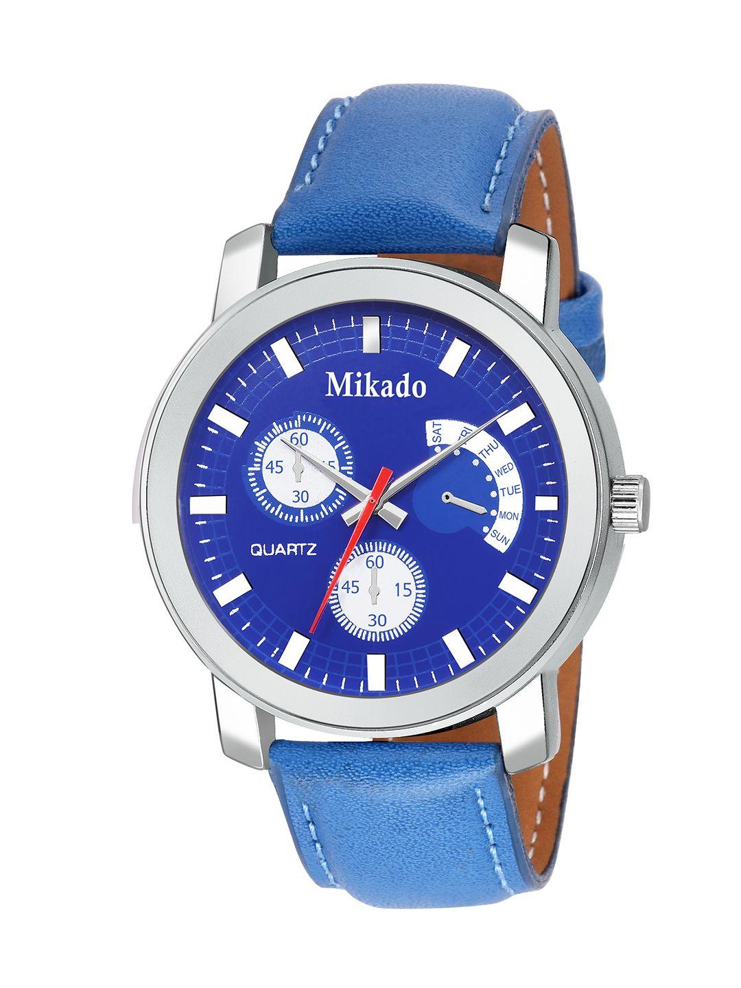 mikado men blue & silver-toned analogue watch
