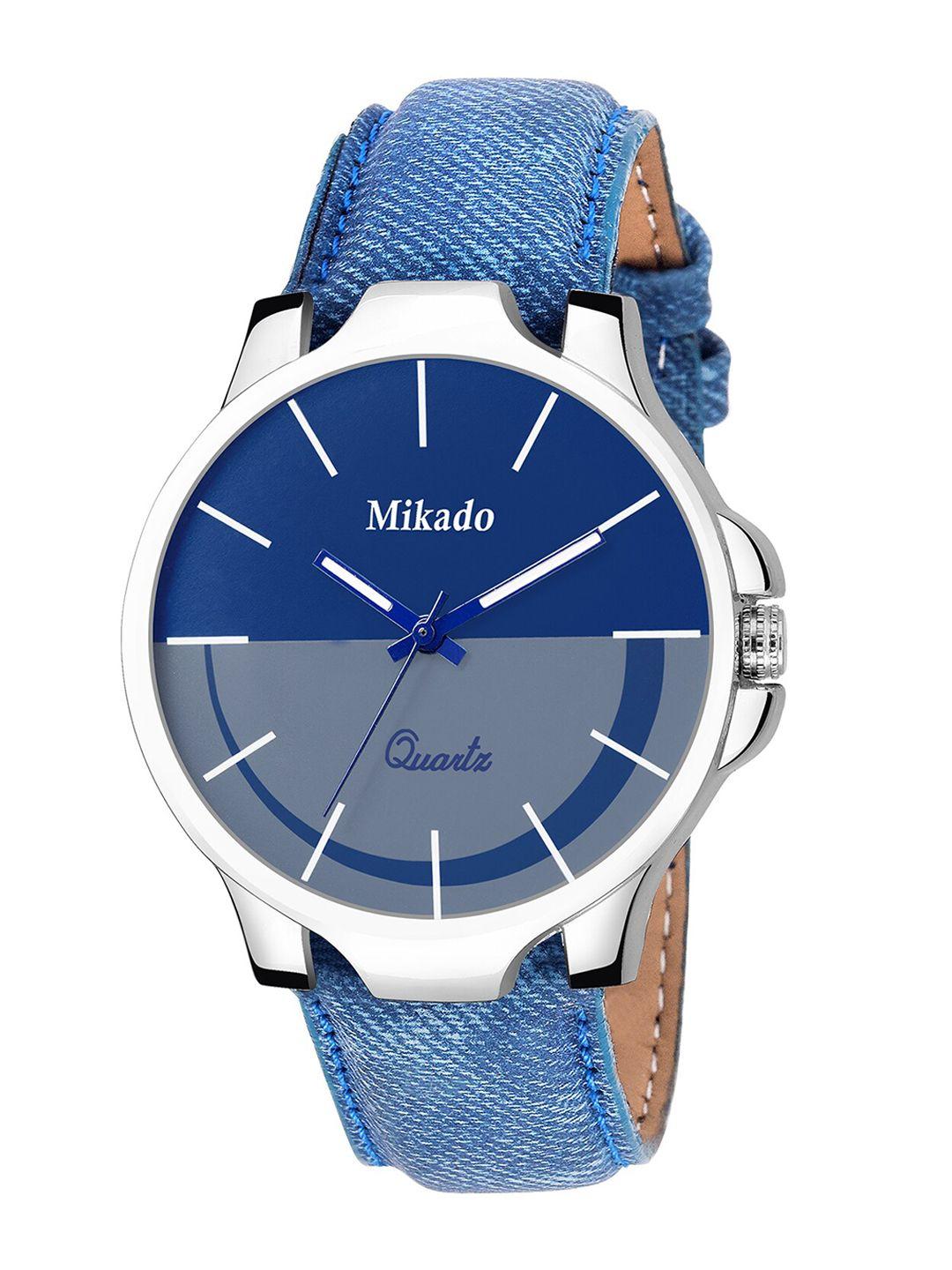 mikado men blue brass printed dial & blue leather straps analogue watch blue decent