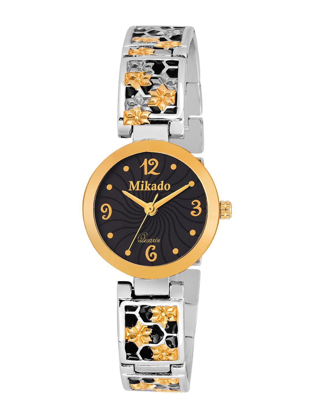 mikado women black & gold-toned analogue watch