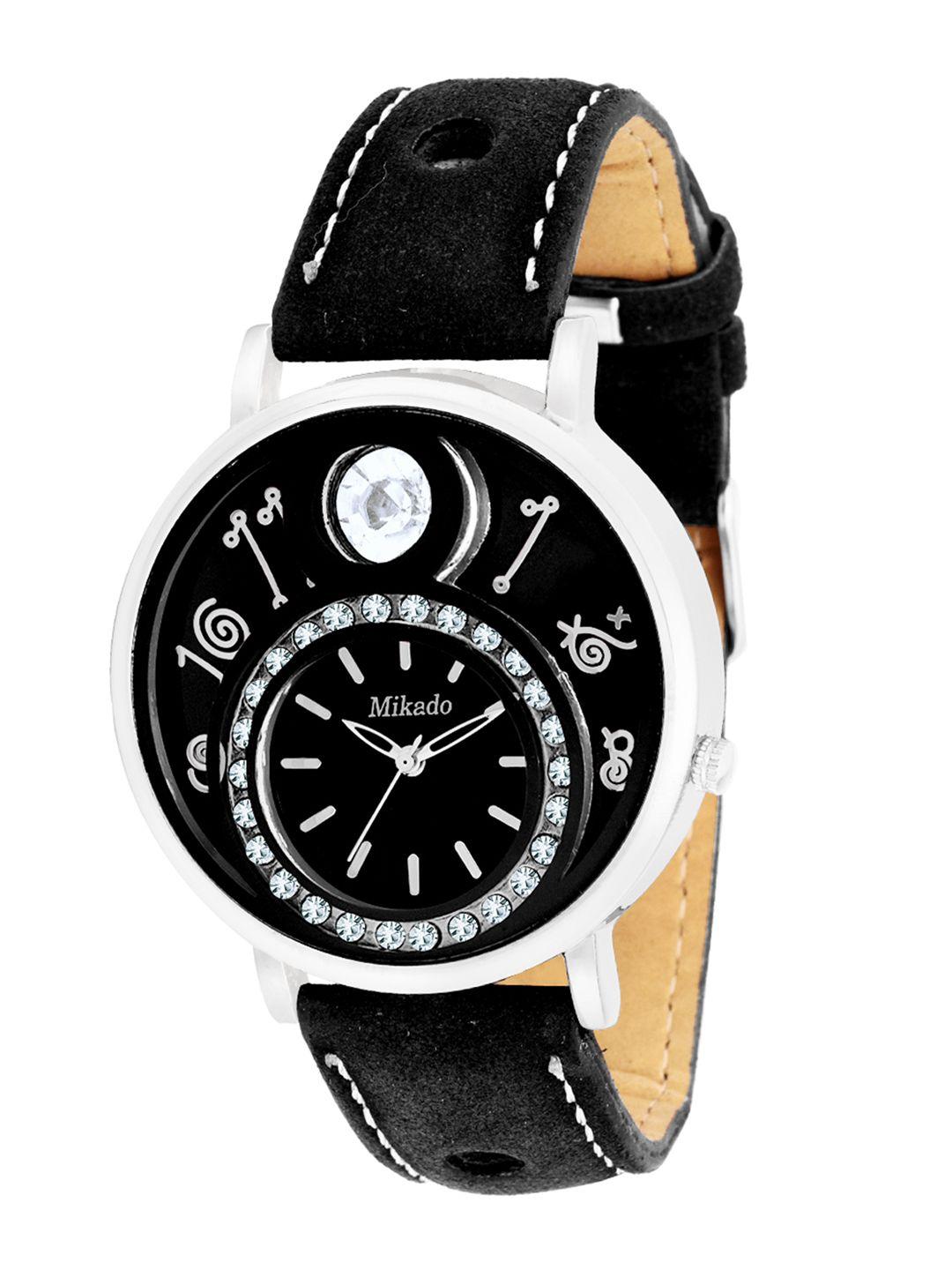 mikado women black analogue watch sg 7489