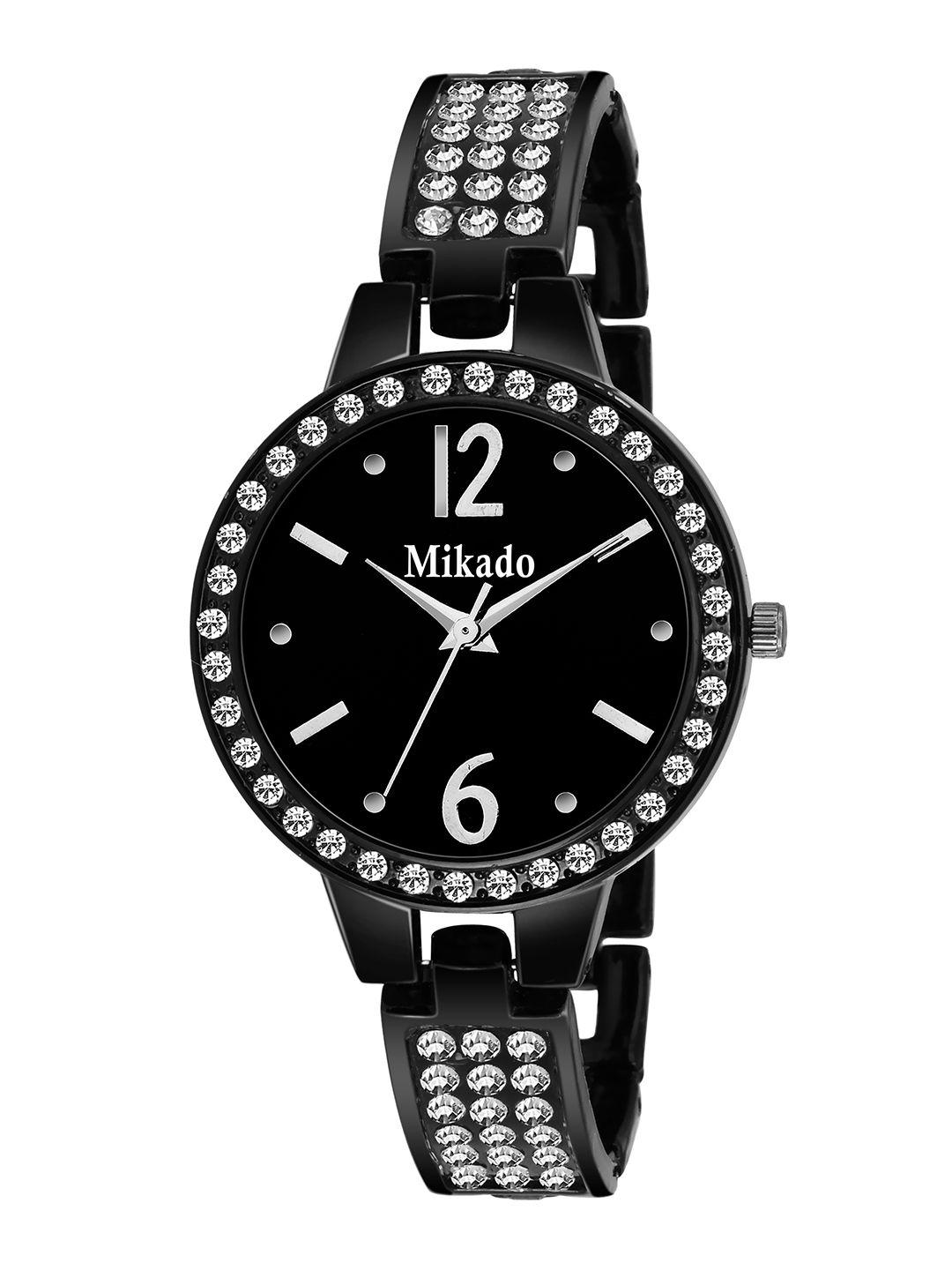 mikado women black analogue watch