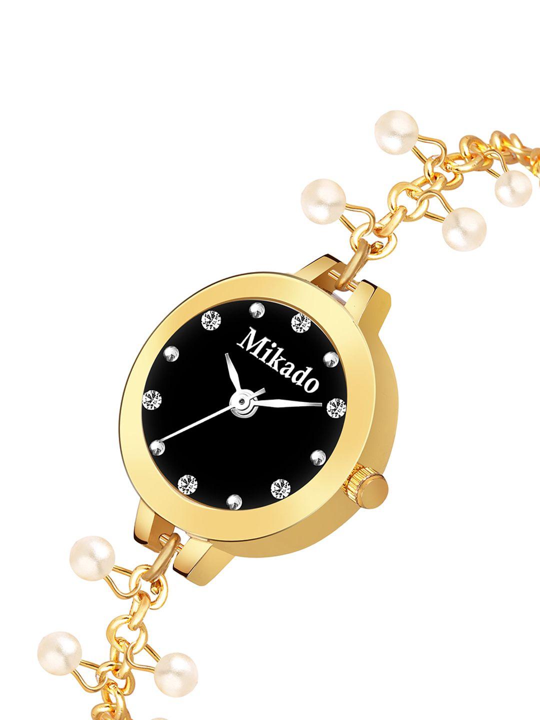 mikado women embellished dial & stainless steel bracelet style straps analogue watch nik