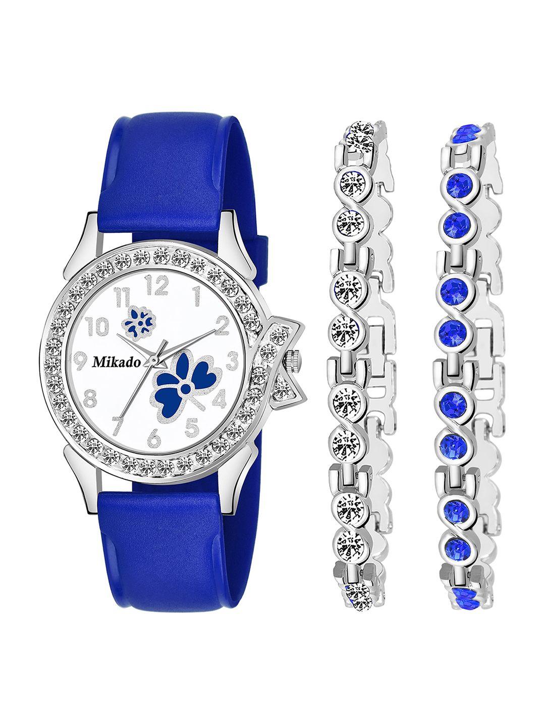 mikado women multicoloured brass embellished dial & blue embellished straps analogue watch twinkle