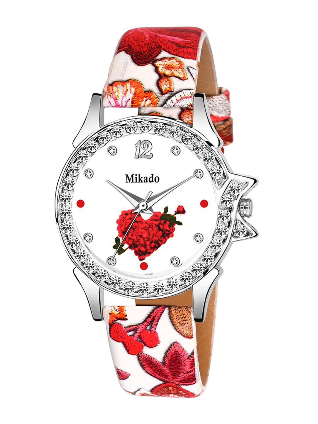 mikado women multicoloured brass printed dial leather straps analogue watch - fm 7781