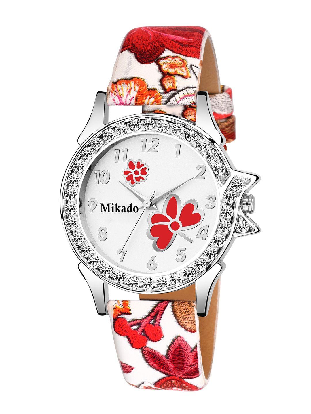 mikado women red embellished dial & leather wrap around analogue watch av 5757