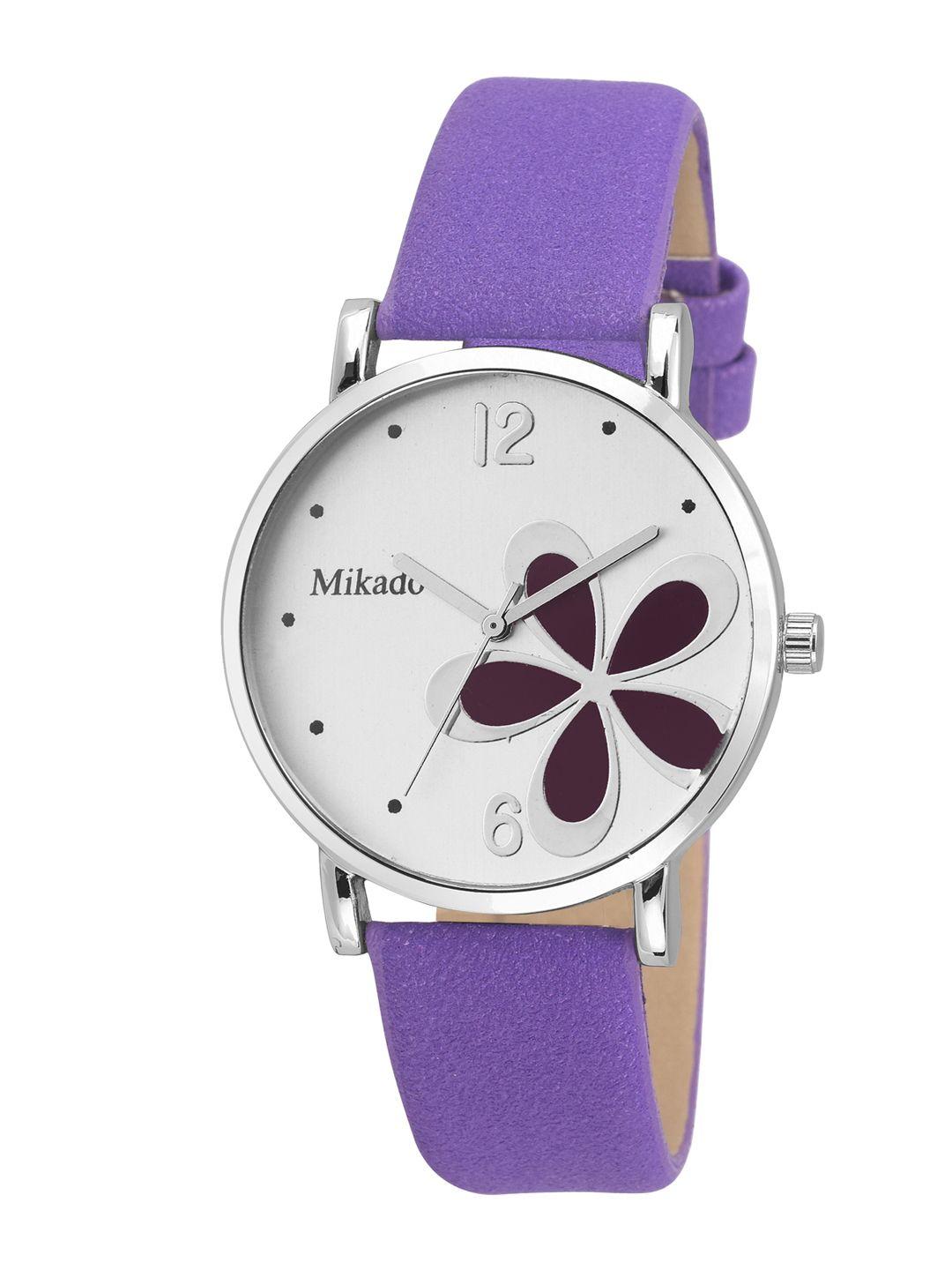 mikado women silver-toned & white analogue watch 30139