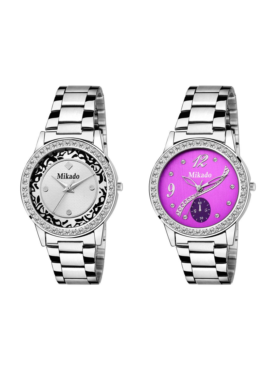 mikado women silver-toned pack of 2 watches 8053