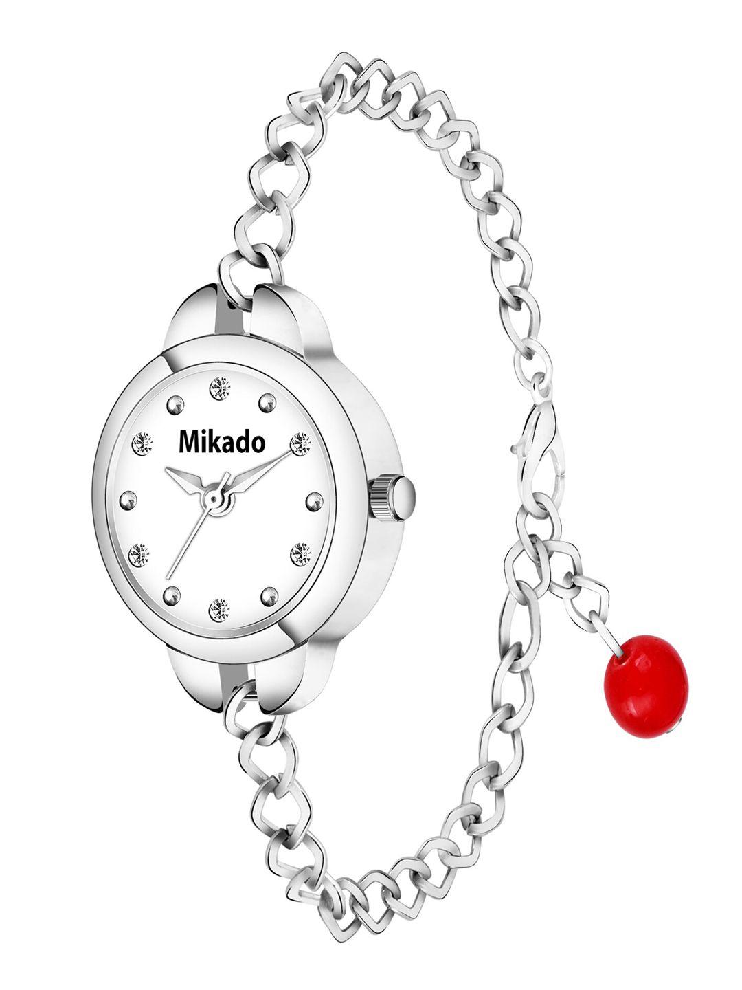 mikado women white dial & stainless steel analogue watch-red chain watch-red