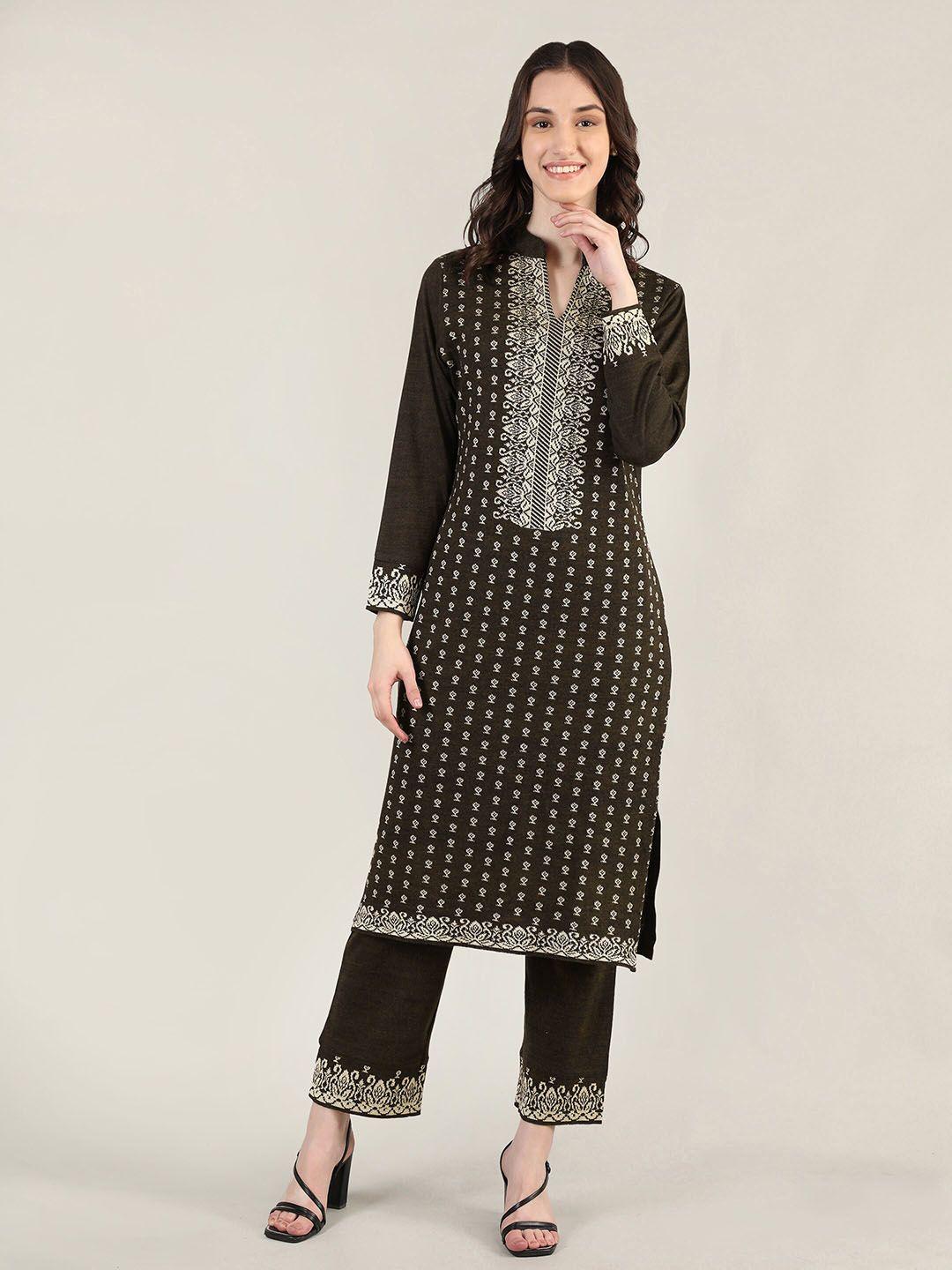 mikhad ethnic motifs printed mandarin collar regular kurta