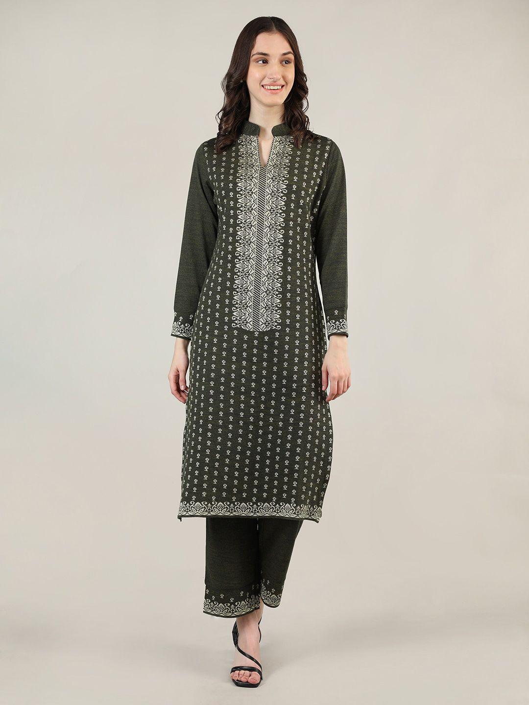 mikhad ethnic motifs printed mandarin collar straight regular kurta