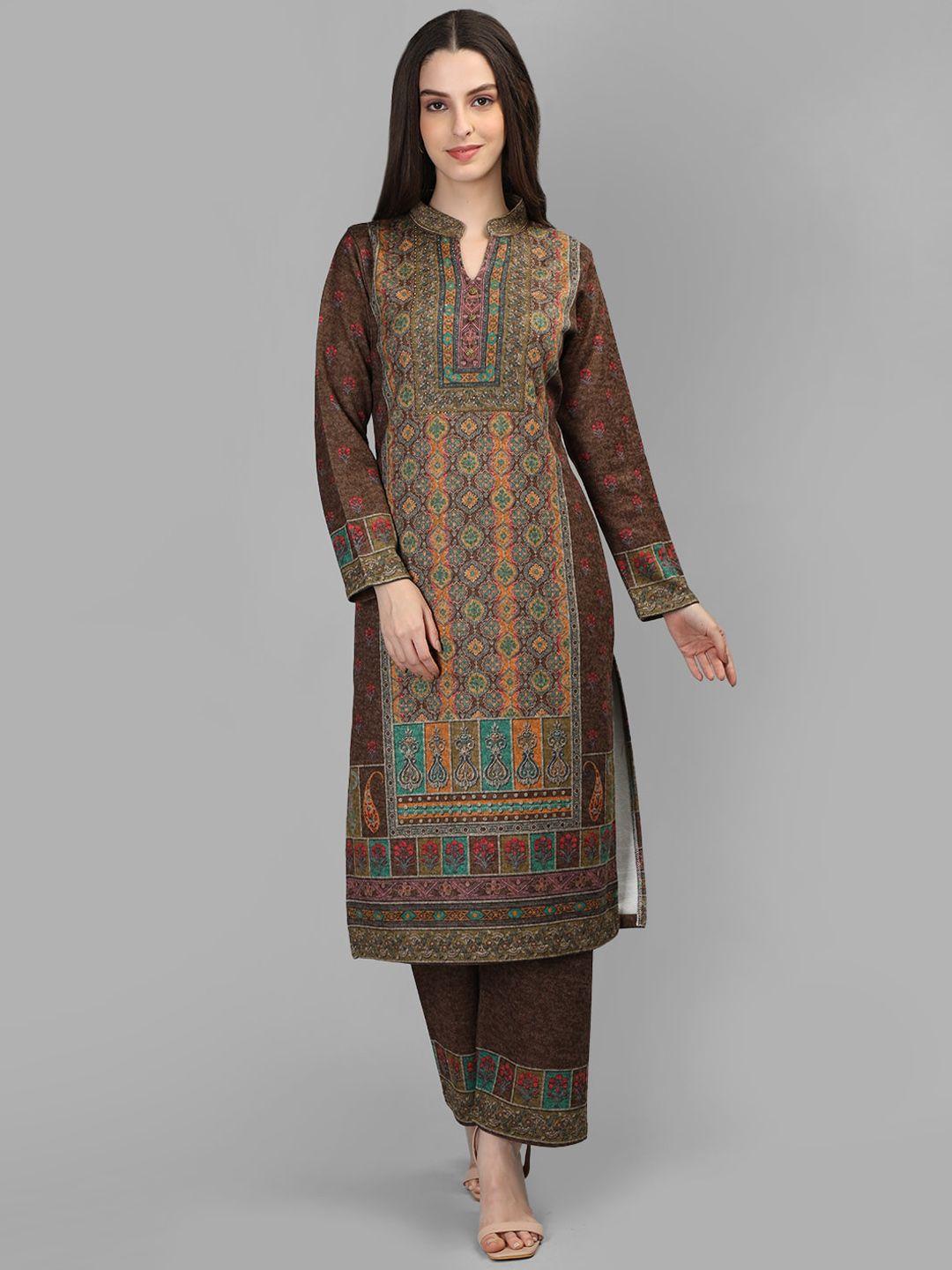 mikhad ethnic motifs printed sequinned straight kurta with trousers & dupatta